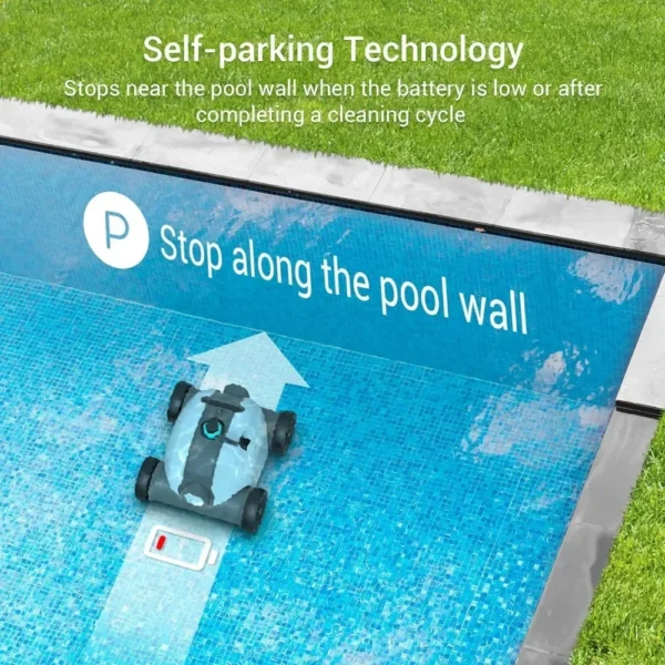 Cordless swimming pool vacuum cleaner robot with dual drive motors, automatic parking technology, 90 minute cleaning time - Image 4