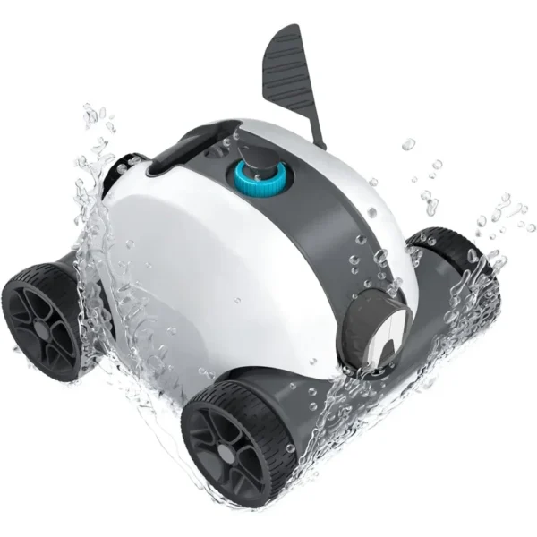 Cordless swimming pool vacuum cleaner robot with dual drive motors, automatic parking technology, 90 minute cleaning time